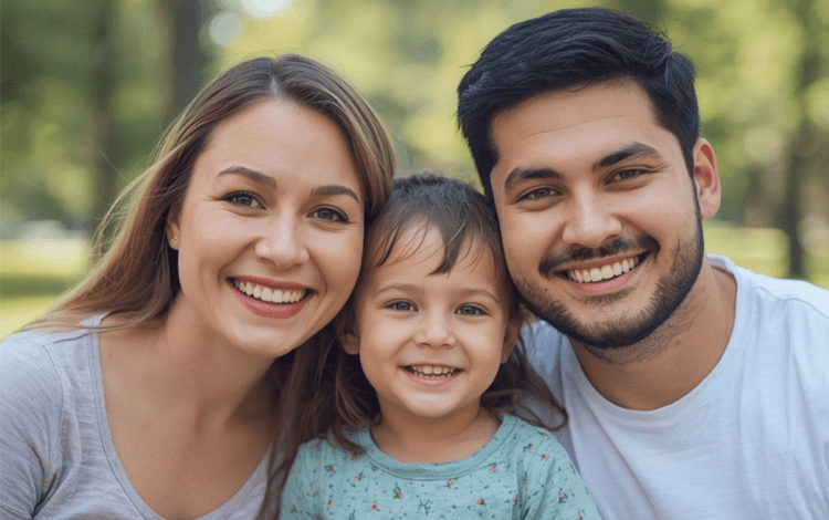 笑顔の家族3人のポートレート
